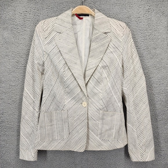 Piazza Sempione Jackets & Blazers - Piazza Sempione Womens Striped Single Button Blazer Jacket Cream Black